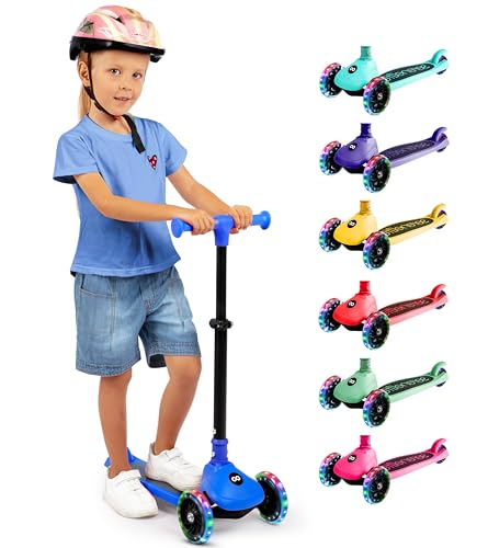 SereneLife Scooter, Roller Kinder 3 Jahre, Tretroller Faltbar als Dreirad Kickboard Höhenverstellbar mit LED-Rädern für Jungen & Mädchen, Indoor & Outdoor, Kickscooter Breit, Leicht & Stabil, Klappbar