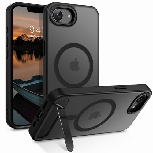 Image of GUAGUA for iPhone 16e Case, Magnetic Case Foldable Invisible Kickstand Translucent Matte Back Drop Protection Slim Shockproof Phone Case for iPhone 16e 6.1''2025, Black