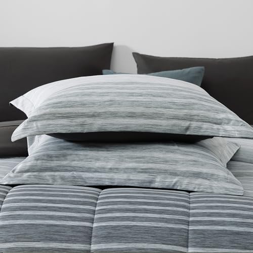 Image of Monbix Twin XL Comforter Set - Extra Long 5 Pieces Dorm Bedding Sets, Grey-Stripe Bedding Sets, All Seasons Comforter Bed Set with Sheets, Pillowcase & Sham