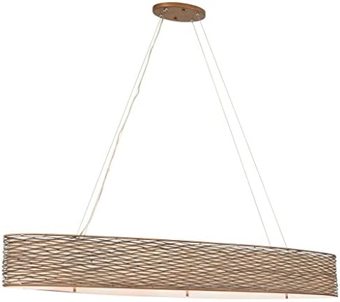 Varaluz Flow 6-Light Linear Pendant - Hammered Ore Finish with Tan Silk Slug Shade and Acrylic Diffuser
