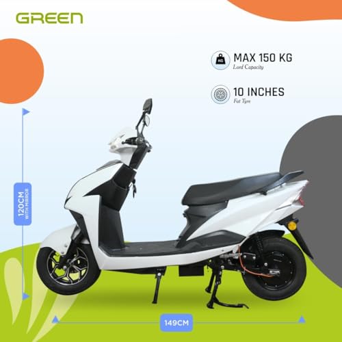 Image of Green Invicta Low Speed Electric Scooter Non RTO 80KM Range Lithium Battery with Portable Charger (White)