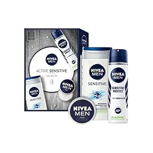 NIVEA MEN Active Sensitive Geschenkset, Geschenkbox mit Pflege-Favoriten für sensible Männerhaut, Pflegeset mit…