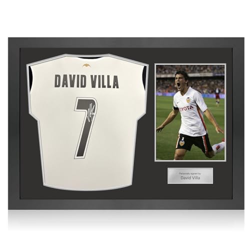 Exclusive Memorabilia Camiseta del Valencia firmada por David Villa. Marco icónico.