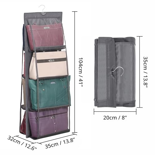 Winter Shore Handtaschen Aufbewahrung [2 Pack] - Faltbarer Kleiderschrank Organizer Hängend für Geldbörsen & Handtaschen - Mit 8 Durchsichtigen Kunststofffächern & Galvanisiertem Schwerlasthaken