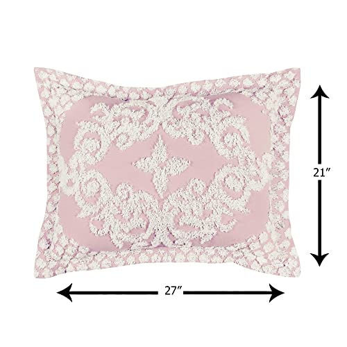 Better Trends Florence Collection, Sleep Soundly With Cotton Bedding Set With Chenille Bedspread And Pillow Sham, Soft And Lightweight With Paisley Pattern, Pink, Queen Size #TOP3