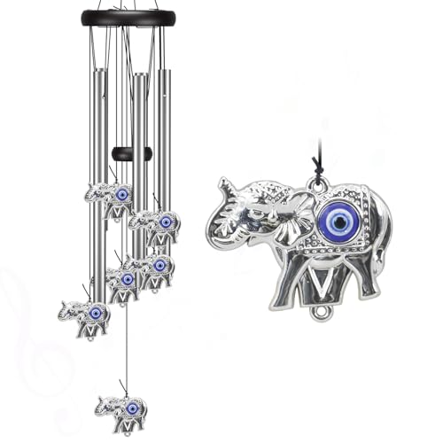Image of Virekm Memorial Wind Chimes, Angel Wind Chimes for Outside Clearance | Elephant Gifts for Women, Outdoor /Indoor Hanging Decorations for Patio, Porch, Garden Decor, and Backyard (Evil Eye Elephant)
