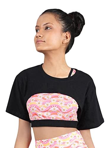 D'chicaD’Chica Cotton Bust Cut Tee Athleisure Wear for Girls & Women, Sports Bra Cover Up Crop Top (Pack of 1) Half Sleeve Everyday Sportswear Perfect for Cycling, Yoga, Walking & Casual Wear