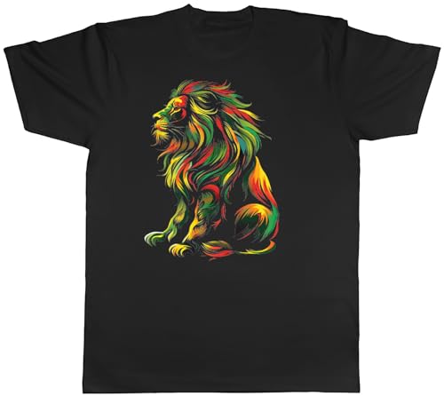 Image of Shopagift Rasta Lion Mens T-Shirt Jamaican King of The Jungle Tee Black