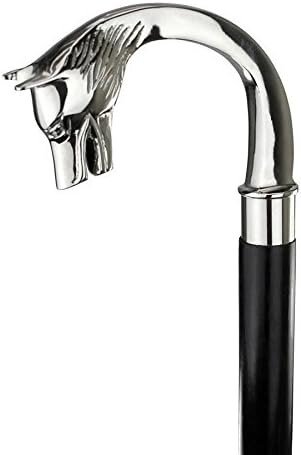 Wolf Head Walking Cane for Women Men Seniors Vintage Victorian Brass Handle Silver Black Wooden Walking Stick