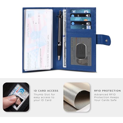 Image of Oak Leathers Checkbook Cover Slim Minimalist For Men with RFID Blocking Credit Card Holder Wallet (Royal Blue)
