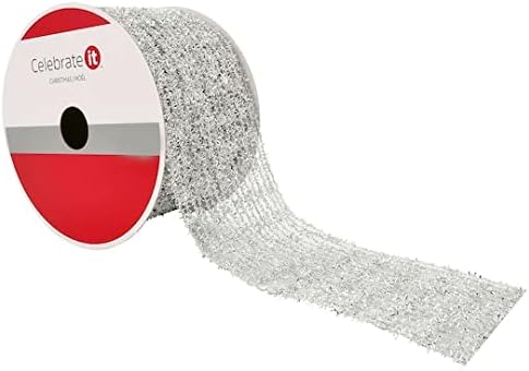 Celebrate IT- Ribbon Bow-tique- Pine Garland Expandable Ribbon (Silver) 2.5 in x 25ft