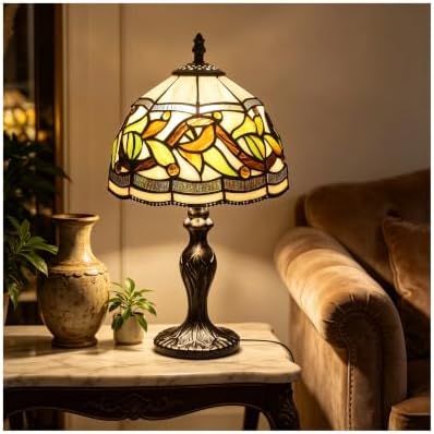 MIAOKE Stained Glass Table Lamp,Stained Glass Crystal Bead Style Table Light,...