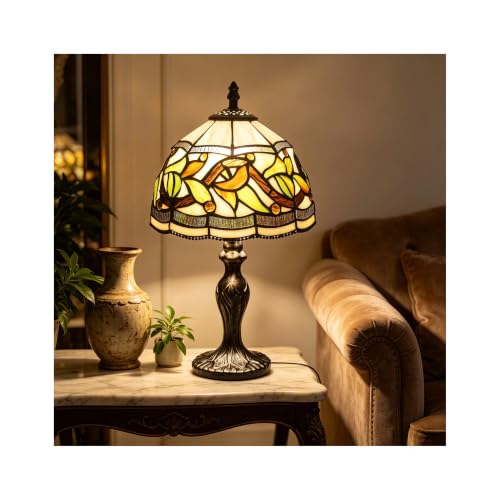 Image of 8'' Stained Glass Table Lamp, Vintage Desk Bedside Night Light
