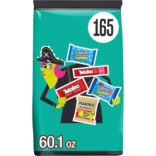 HARIBO, JOLLY RANCHER and TWIZZLERS Assorted Fruit Flavored, Halloween Candy Bulk Bag, 60.1 oz (165 Pieces)