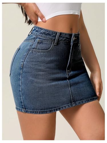 Milumia Women's Denim Bodycon Mini Skirt Mid Waist Zip Fly Jean Skirts with Pockets2
