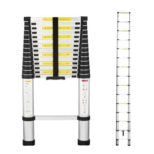 Image of Amazon Basics 4.4 m (14.45 ft) Telescopic Aluminum Ladder | 15-Step Foldable Ladder | Portable, Compact & Multipurpose for Home, Office & Outdoor Use