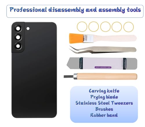 Image of Galaxy S22 Rear Back Cover Replacement with Pre-Installed Camera Lens+Tools+Pre-Adhesive for Samsung Galaxy S22 SM-S901 All Carriers (Black)