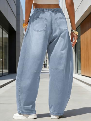 Image of EXLURA Womens Barrel Jeans Wide Leg Y2K Boyfriend Denim Pants Hip Hop Vintage Baggy Jeans Cotton Mid-Low Elastic Waist Pants