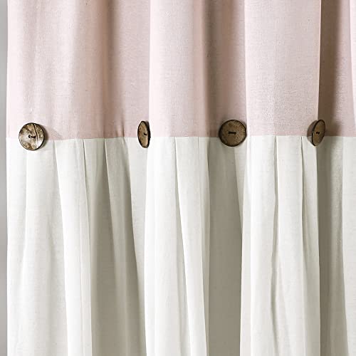 Image of Lush Decor Linen Button Shower Curtain, 72 inch W x 72 inch L, Blush & Off White - Pink Bathroom Curtain - Fabric Shower Curtains - Farmhouse Bathroom Decor