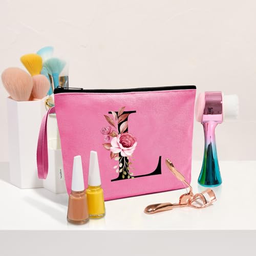Image of Vavabox A-Z Personalized Makeup Bag, Birthday Gifts for Women Mom, Gifts for Best Friend, Bride Bridesmaid Cosmetic bag (L, Peach)