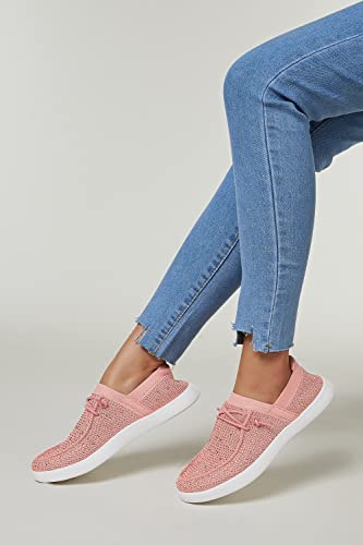 Image of BELOS Women's Rhinestone Lace Up Loafers Shoes | Comfortable Slip On Mesh Knit Walking Shoes Fashion Lightweight Sparkly Glitter Sneaker