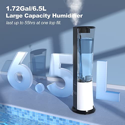 2023 Ultrasonic Humidifiers 6.5L/1.72Gal, Mizukata Hikari Cool Mist Tower Humidifier For Bedroom Large Room Whole House/Room Greenhouse With Remote Control And Essential Oil Tray, Top Fill, Easy Clean And Quiet Operation, Auto Shut Off #TOP1