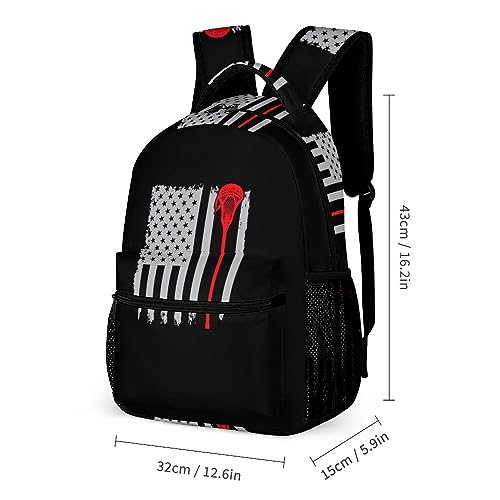 Merican Flag Lacrosse 3 Pcs Backpack Set Portable Lunch Bag Pencil Pouch for Office2