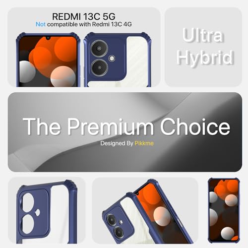 Image of Pikkme Redmi 13C 5G Back Cover | Crystal Clear Transparent Back | Ultra Hyrbid | Full Camera Protection | Raised Edge | Bumper Back Case (Blue)