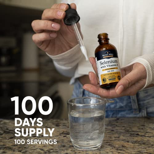 Nutra Well Vitamins Selenium 200Mcg - 100 Servings Liquid Selenium Drops With Vitamin E - Selenium Supplement For Immune Support, Strong Heart, Radiant Skin And Thyroid Support - Selenium Liquid #TOP4