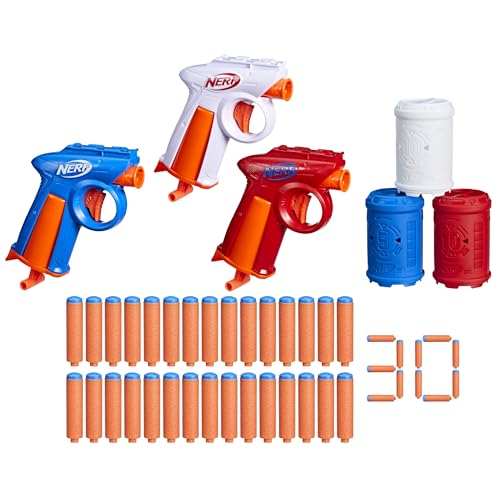 Nerf N Series Backyard Triple Pack, 3 Blaster mit 30 Nerf N1 Darts und 3 Zielen für Abenteuer und Spaß mit Freunden ab 8 Jahren, Outdoor-Spielzeug mit großer Reichweite