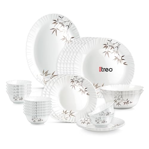 Image of Treo by Milton Opalware Aurelia Arashi Dinner Set of 27 | Serving for 6 | Microwave & Dishwasher Safe | Bone-Ash Free | Tempered Toughness | Plates & Bowls | Crockery Set for Dining & Gifting
