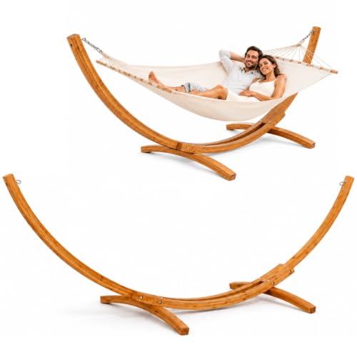 AMANKA Support Hamac Bois 325 cm - Double Pied Intérieur Extérieur - Structure Stable 2 Places pour Jardin Terrasse Balcon - Support Robuste Relax Maison...