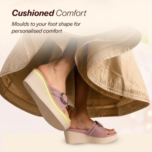 Image of FAUSTO Women Buckle Design Wedge Heel Sandals | Comfortable Slip-On Platform Slides For All Day Wear, Casual and Party | Soft Cushioned Insole