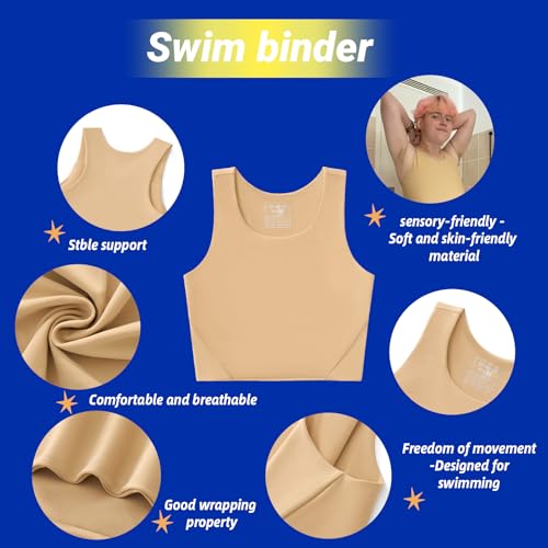 Image of Wonababi Swimming Chest Binder, Swimsuit Top Binder Trans for FTM, Queer | Ultimate Swim Binder, Butter-Soft Comfort, Breathable & Quick-Dry for water activities, beach days