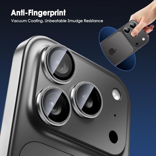 Image of Camera Lens Protector Compatible with iPhone 17 Pro / 17 Pro Max - 9H Tempered Glass Lens Guard, HD Clear, Anti-Scratch, Anti-Drop Camera Protection Ring, Aluminum Alloy, Black