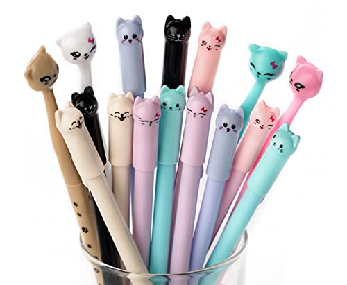 16PCS Set Cat Pens,RECHENG Animal Gel Pens kawaii pens,Perfect for School Office Family use School Supplies Gift Set, Ideal Cat Lover Gifts
