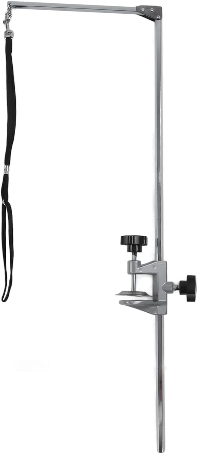 Pet Grooming Table Arm, Metal Adjustable Foldable L Shape Dog Grooming Arm with Clamp, Portable Pet Grooming Tool for Pets Dogs Cats