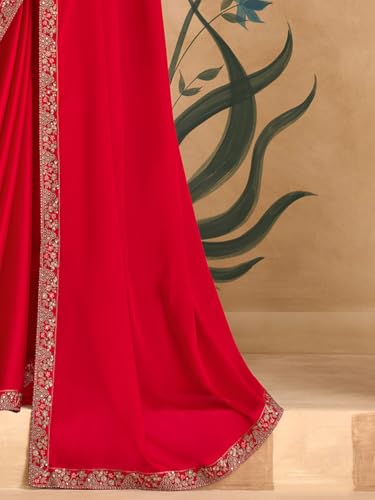 Image of AKHILAM Women's Satin Sequence Embroidery Saree With Unstitched Blouse Piece(SNDLWOD1601 TFH Parent)
