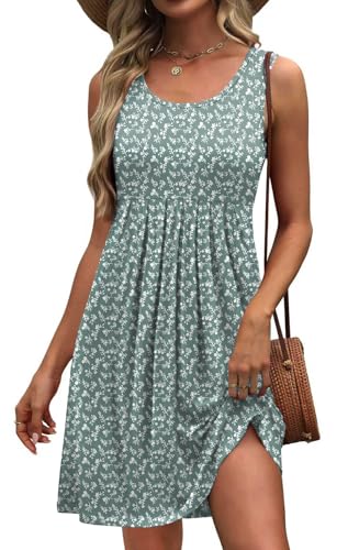 Image of Akihoo Women Summer Casual Sleeveless Midi Plain Pleated Tank Vest Dresses