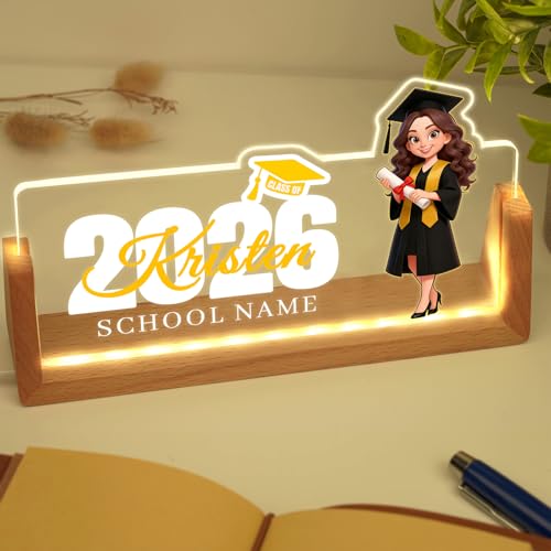 Image of Custom Name Plate for Desk, Personalized Light Up Acrylic Desk Name Plate, Personalized Graduation Gifts 2026 for Him Her, Class of 2026 Graduate Gift, High School College Grad Gift (Graduation Girl)