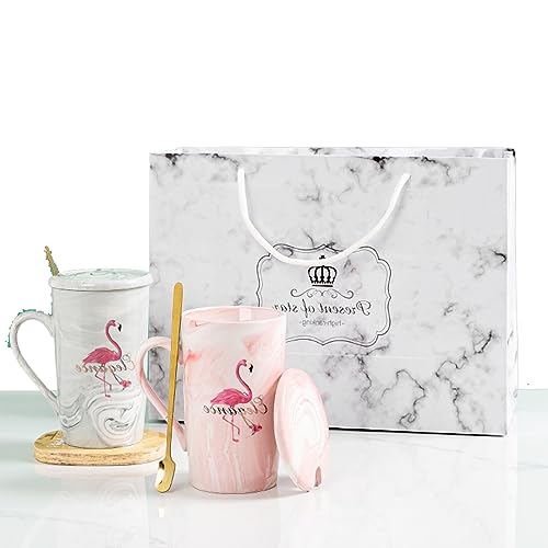 Intertest Flamingo mok koffiekopset met deksel en lepel cadeau, verjaardag, werk, kantoor, Kerstmis, thee koffie (roze) geschenkdoos voor meisjes vriend