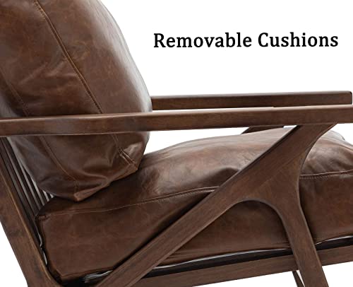 Zhenghao Brown Pu Leather Accent Chair Set Of 2, Mid Century Retro Armchair Comfy Reading Chair For Small Space, Upholstered Lounge Chairs With Wood Frame For Living Room Bedroom Fireplace #TOP3