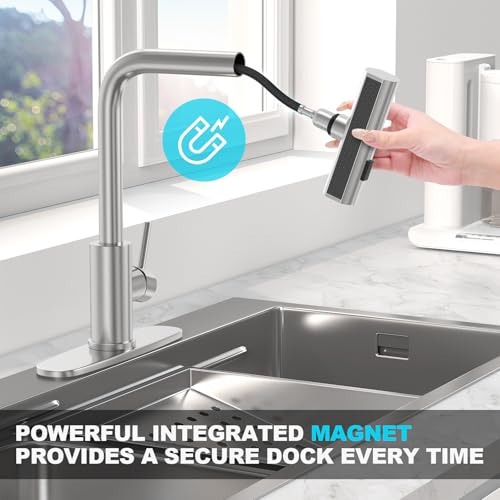 AVSIILE Brushed Nickel Kitchen Faucets with Pull Down Sprayer & Soap Dispenser, Single Hole & Handle, Pull Out Tap, Waterfall Stainless Steel Sink Faucet for Farmhouse Camper Laundry Rv Bar by AVSIILE - Image 6