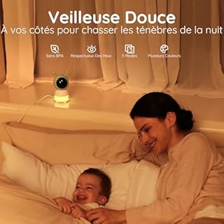 BOIFUN 2K 5" Babyphone Camera Bebe Surveillance WiFi, Vision Nocturne, Veilleuses, Détection de Son/Mouvement/Suivi Automatique, 360° Baby Phone Vidéo Connecté Smartphone Application