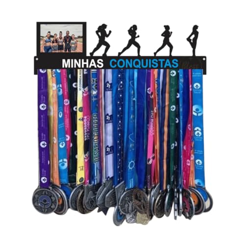 Porta Medalhas Corrida Feminino Minhas Conquistas, Quadro Decorativo com Foto