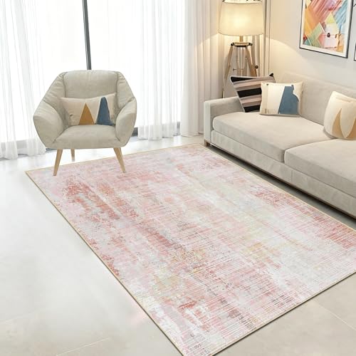 WUTONG Teppich Rosa Wohnzimmer 60x90 cm,Moderner Kurzflor Teppich, Waschbar & rutschfest, Vintage Läufer für Küche, Flur, Schlafzimmer & Esszimmer