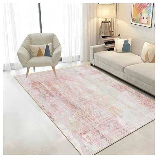 WUTONG Rosa Teppich 80x120 cm Altrosa, Vintage Kurzflor Bettvorleger,Waschbare Teppich für Schlafzimmer,Kinderzimmer Mädchen,Rutschfester Küchenläufer Abstrakt