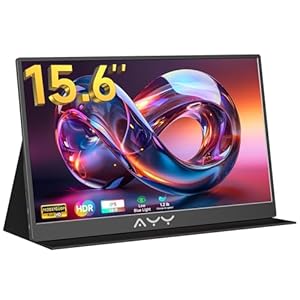AYY – Monitor portátil de 15.6 pulgadas 1080P FHD, USB-C, HDMI, pantalla externa ultradelgada 100% sRGB para portátil, teléfono, MAC, PS5, Switch, Xbox, con altavoces duales y cubierta inteligente