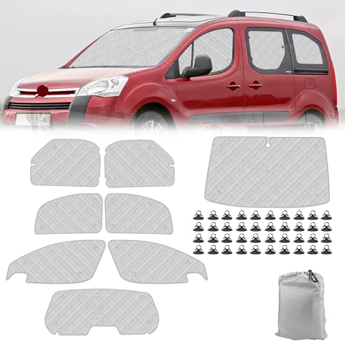 Opaltool 8PCS Pare Soleil Voiture Interieur Convient pour Peugeot Partner Citroen Berlingo 2008-2018, Kit de Stores Thermiques Pliable pour Intimité et Régulation Thermique en Camping-Car
