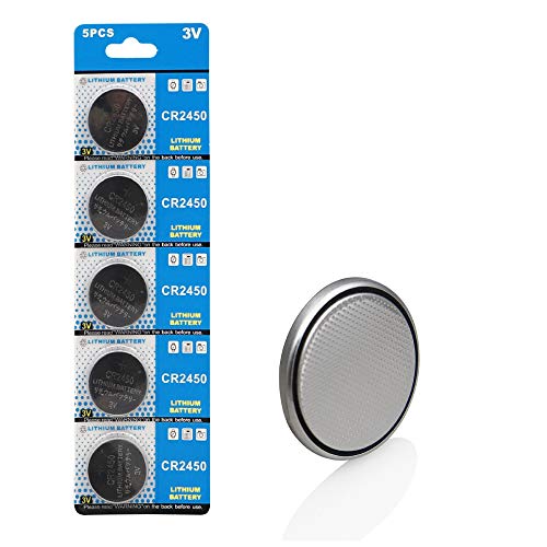 Cotchear 5pcs Pack CR2450 Coin Battery 550mAh 3V CR 2450 Button Cell Batteries ECR2450 KCR2450 5029LC LM2450 3V Battery for Car Key Remote